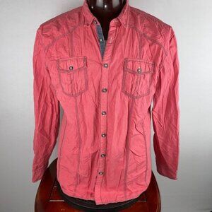 BKE Athletic Fit Shirt Mens Salmon Tiny Stripes Snazzy Sharp Cool Looking XL